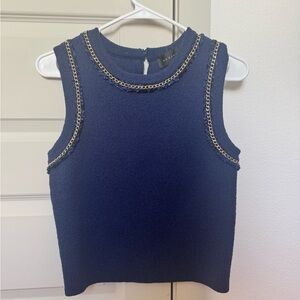 Endless Rose Navy Sleeveless Knit Top with Gold Chain Trim